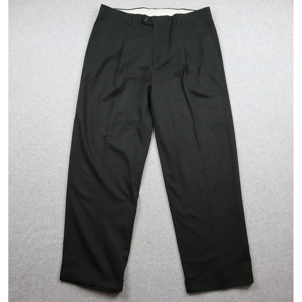 Louis Raphael Dress Pants Mens 36x30 Tailored Pleated Cuffed Black Trousers